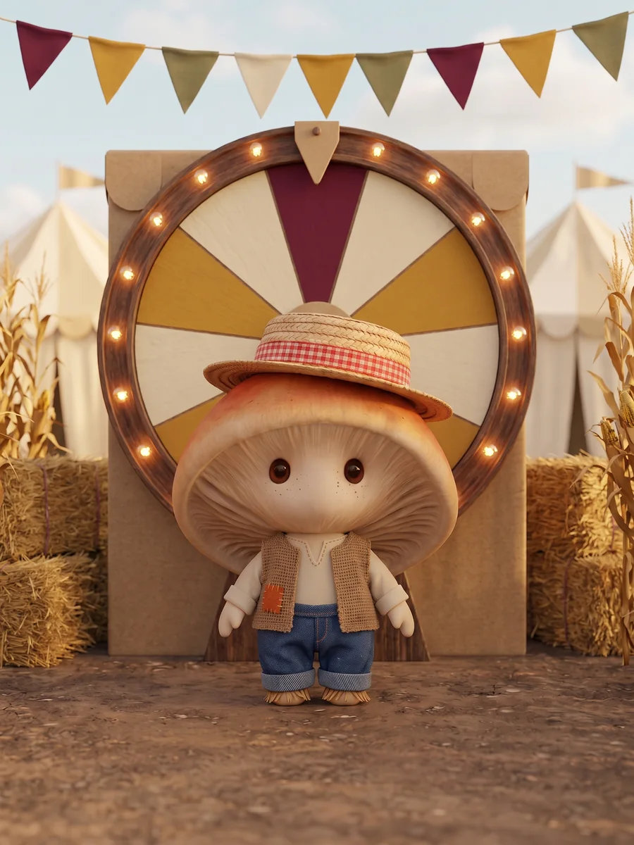 Rye standing in front of the Harvest Fair prize wheel
