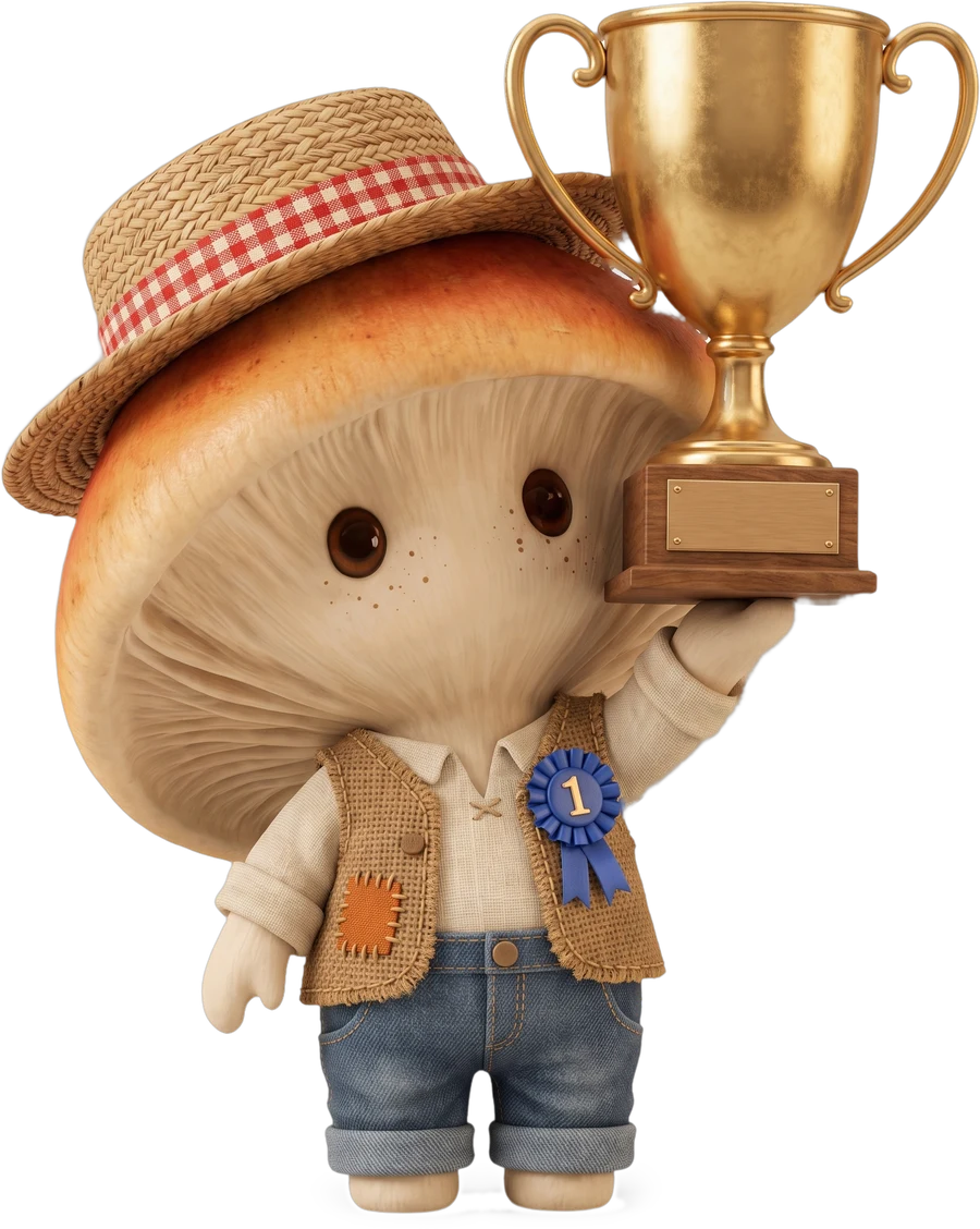 Rye in a straw hat lifting a golden trophy cup