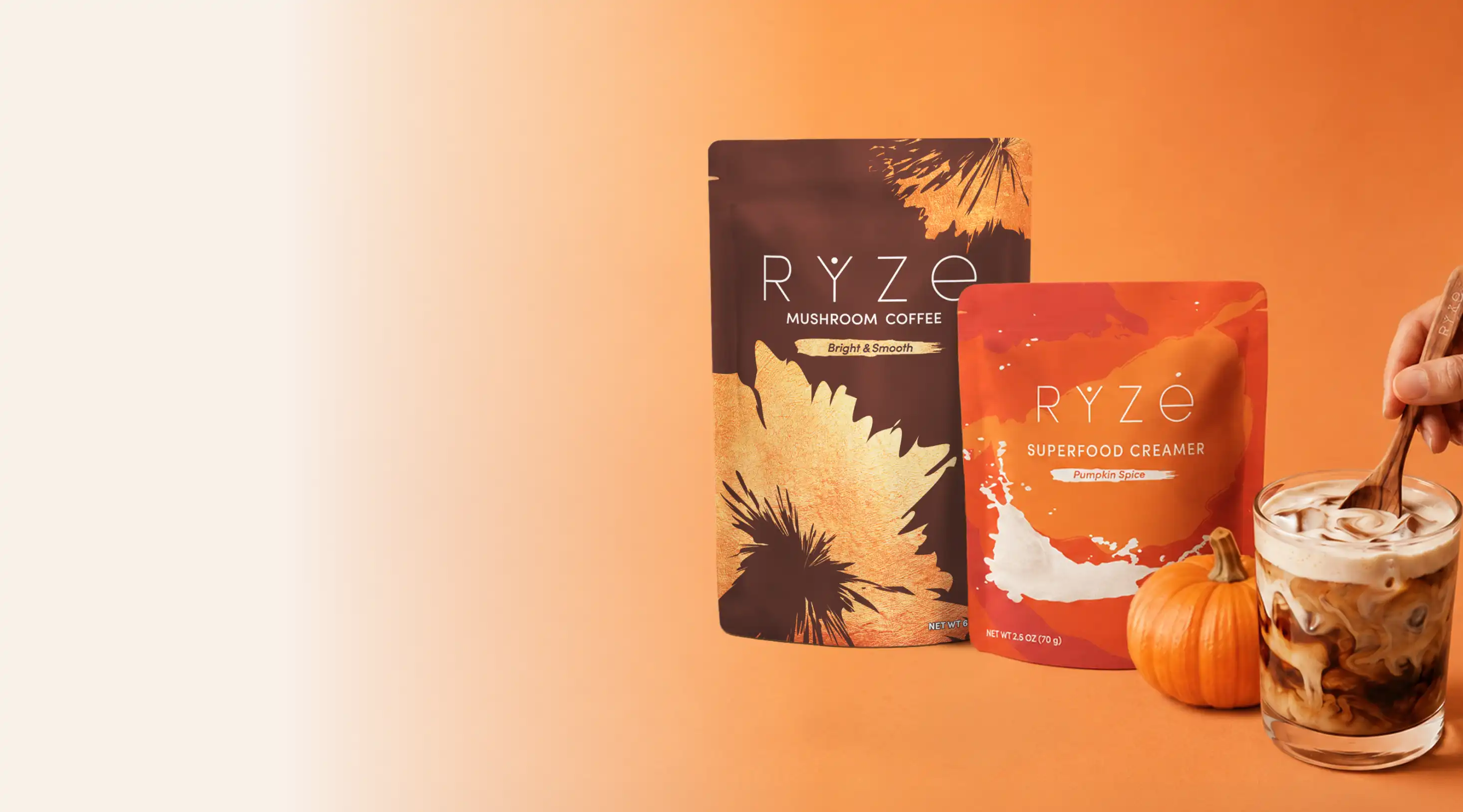 RYZE limited edition Pumpkin Spice Superfood Creamer and Mushroom Coffee